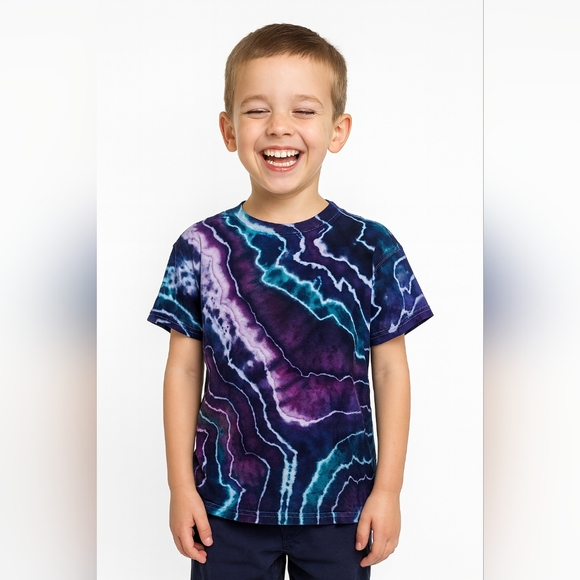Kids Medium Purple And Teal Geode Style Tie Dye Tee Shirt T-shirt - Picture 1 of 6